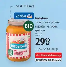 dm drogerie Babylove zeleninový příkrm rajčata, karotka, quinoa nabídka