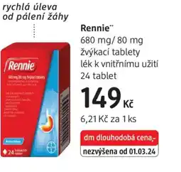 dm drogerie Rennie 680 mg/80 mg žvýkací tablety lék k vnitřnímu užití nabídka