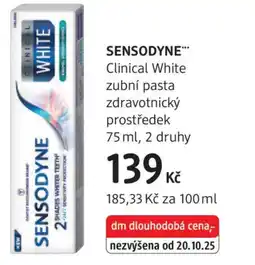 dm drogerie Sensodyne Clinical White zubní pasta zdravotnický prostředek nabídka