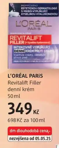 dm drogerie L'ORÉAL PARIS Revitalift Filler denní krém nabídka