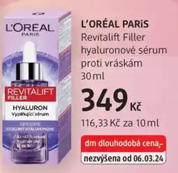 dm drogerie L'ORÉAL PARIS Revitalift Filler hyaluronové sérum proti vráskám nabídka