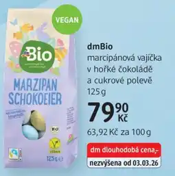 dm drogerie DmBio marcipánová vajíčka v hořké čokoládě a cukrové polevě nabídka