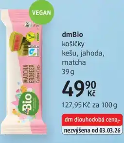 dm drogerie DmBio košíčky kešu, jahoda, matcha nabídka