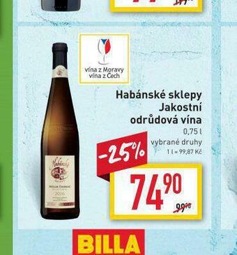 Billa Habánské sklepy jakostní odrůdová vína nabídka