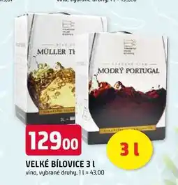 Trefa VELKÉ BÍLOVICE 3l vino, vybrané druhy nabídka