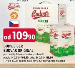 Trefa BUDWEISER BUDVAR ORIGINAL NEFILTR pivo světlý ležák z čerstvého chmele plech nabídka