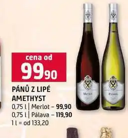 Terno PÁNŮ Z LIPÉ AMETHYST 0,75l Merlot 0,75l Pálava nabídka