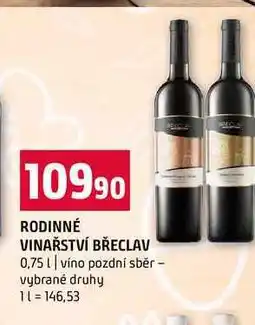 Terno RODINNÉ VINAŘSTVÍ BŘECLAV 0,75l víno pozdní sběr vybrané druhy nabídka
