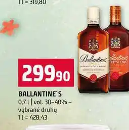Terno BALLANTINE'S 0,7l vol. 30-40% vybrané druhy nabídka