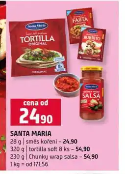Terno SANTA MARIA 28 g směs koření 320 g tortilla soft 8 ks 230 g Chunky wrap salsa nabídka