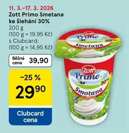 Tesco Zott Primo Smetana ke šlehání 30% nabídka