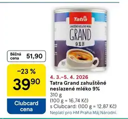 Tesco Tatra Grand zahuštěné neslazené mléko 9% nabídka