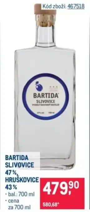 Makro Bartida slivovice 47% hruškovice 43% nabídka