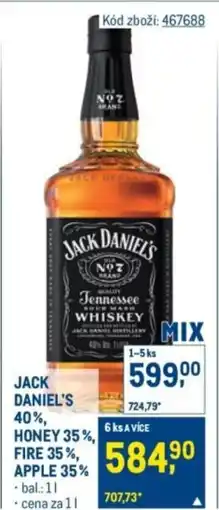 Makro Jack daniel's 40%, honey 35%, fire 35%, apple 35% nabídka