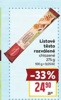 Billa Listové těsto rozválené chlazené nabídka