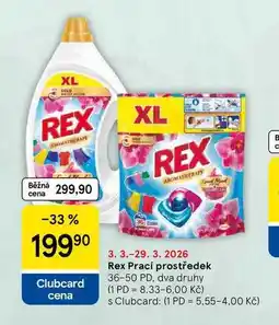 Tesco Rex Prací prostředek, 36-50 PD, dva druhy nabídka