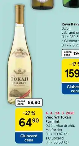 Tesco Vino WF Tokaji Furmint, 0.75 l, více druhů nabídka