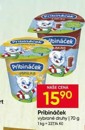 Pribináček 70g, vybrané druhy