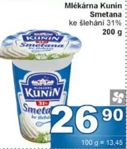 Jip Mlékárna Kunin Smetana ke šlehání 31% nabídka