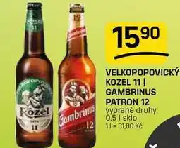 Flop VELKOPOPOVICKÝ KOZEL 11, GAMBRINUS PATRON 12 vybrané druhy 0,5 I nabídka