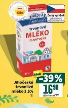 Billa Trvanlivé mléko 3,5% nabídka
