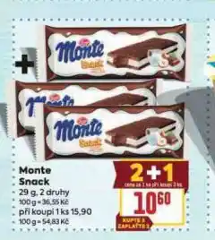 Billa Monte snack nabídka
