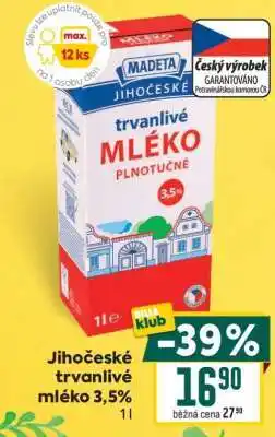 Billa Jihočeské Trvanlivé mléko 3,5% nabídka