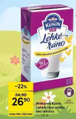 Tesco Mlékárna Kunín Lehé ráno mléko bez laktózy nabídka