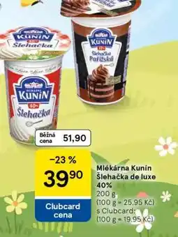 Tesco Mlékárna Kunín Šlehačka de luxe 40% nabídka