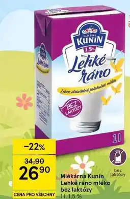 Tesco Mlékárna Kunín Lehké ráno mléko bez laktózy nabídka