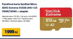 Datart Paměťová karta SanDisk Micro SDXC Extreme 512GB UHS-I U3 (190R/130W) + adaptér nabídka