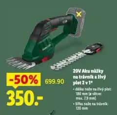 Lidl 20v aku nůžky na trávník a živý plot 2v1 nabídka