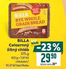 Billa BILLA Celozrnný žitný chléb nabídka