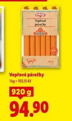 Lidl Vepřové párečky nabídka