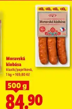 Lidl Moravská klobása nabídka