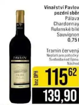Jip Vinařství Pavlov pozdní sběr Pálava nabídka