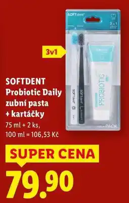 Lidl SOFTDENT Probiotic Daily zubní pasta + kartáčky, 75 ml + 2 ks nabídka