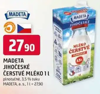 Trefa MADETA JIHOČESKÉ ČERSTVÉ MLÉKO 1l plnotučné, 3,5% tuku nabídka