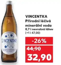 Kaufland VINCENTKA Přírodní léčivá minerální voda nabídka