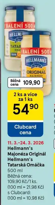 Tesco Hellmann's Majonéza Originál Hellmann's Tatarská Omáčka nabídka