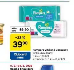 Tesco Pampers dětské vlhčené ubrousky nabídka
