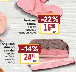 Billa Anglická slanina speciál z pultu lahůdek cena za nabídka