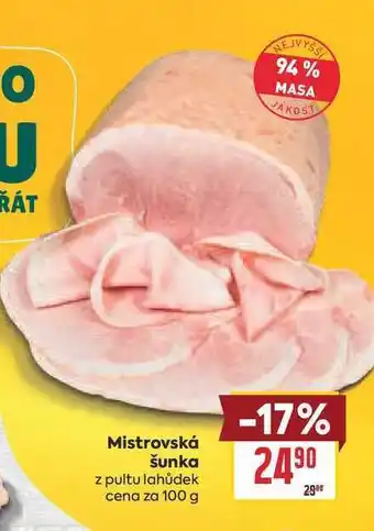 Billa Mistrovská šunka z pultu lahůdek cena za nabídka