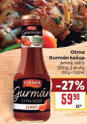 Billa Otma Gurmán kečup jemný, ostrý nabídka