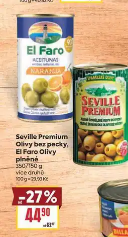 Billa Seville Premium Olivy bez pecky, El Faro Olivy plněné 350/150 g nabídka