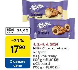 Tesco Milka Choco croissant s náplní, 50 g, dva druhy nabídka