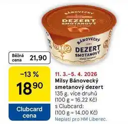 Tesco Milsy Bánovecký smetanový dezert, 135 g, více druhů nabídka