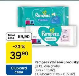 Tesco Pampers Vlhčené ubrousky, 52 ks, dva druhy nabídka