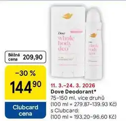 Tesco Dove Deodorant, 75-150 ml, více druhů nabídka