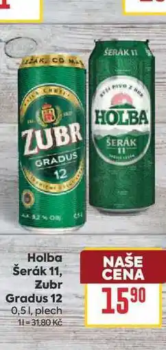 Billa Holba Šerák 11, Zubr Gradus 12 0,51, plech nabídka